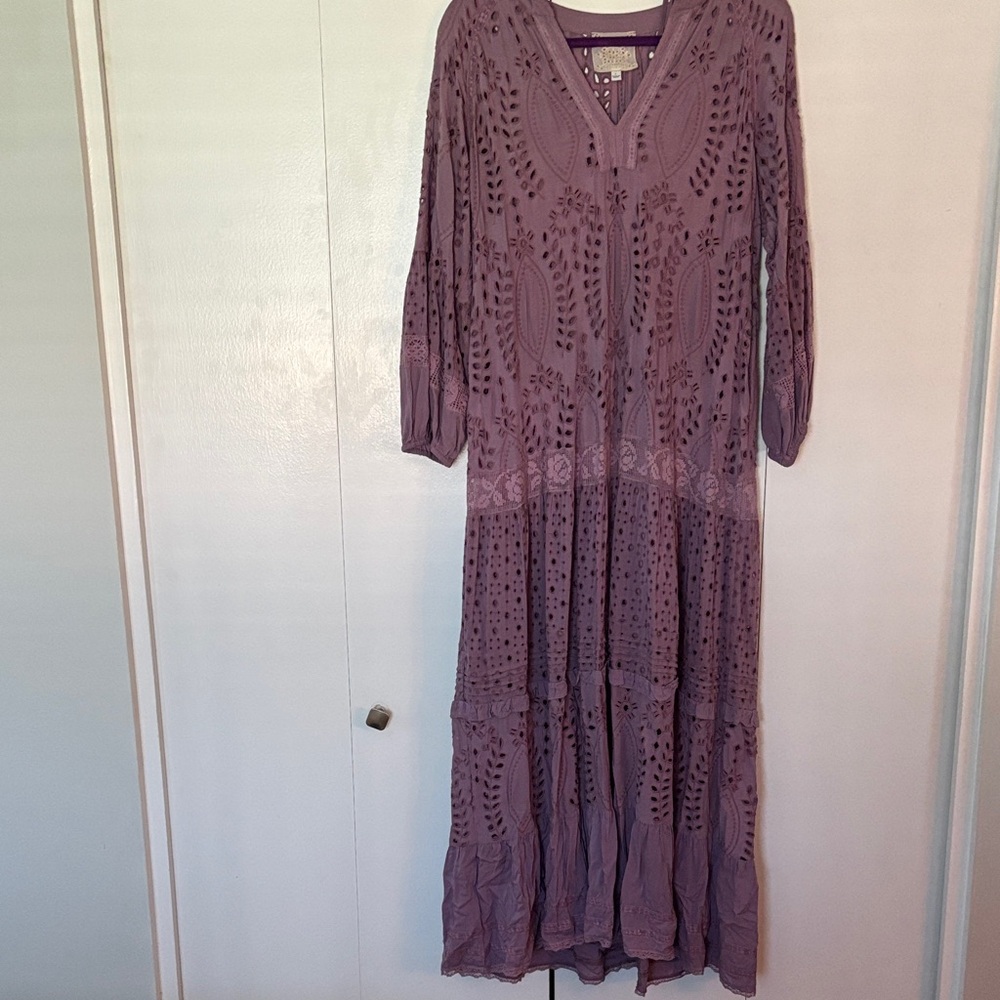 Boho eyelet Johnny Was Maxi Dress in Dusty Mauve size large EUC